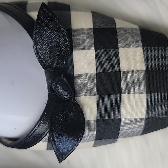 TALBOTS Black Cream Gingham Checkered Preppy Cottage Bow Kitten Heel Mules 9.5 - Picture 9 of 13